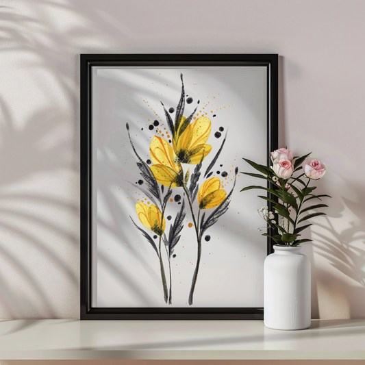 Golden Petals - Fine Art Botanical Print - Yellow Watercolor Flower Art