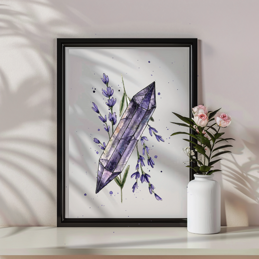 Elegant Original Watercolor Painting - Clear Lavender Amethyst
