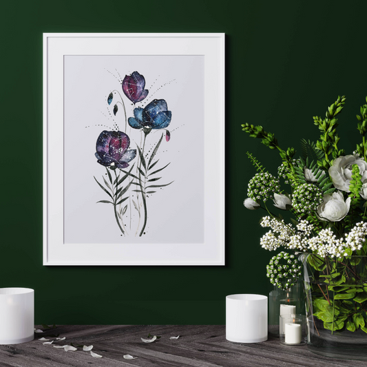 Elegant Original Watercolor Painting - Galaxy flowers